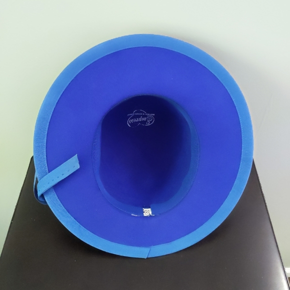 Vintage 1960s Empress Royal Blue Mod Fuzzy Fur Felt Wide Brim Floppy Hat - Picture 9 of 9